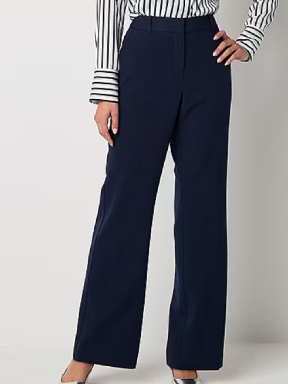 Worthington Womens Adaptive Seated Wear Wide Leg High Rise Trouser Navy Platoon